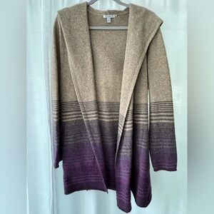 Toad & Co Heartfelt Hoodie Merino Wool Cardigan Purple and Tan Women's Sweater